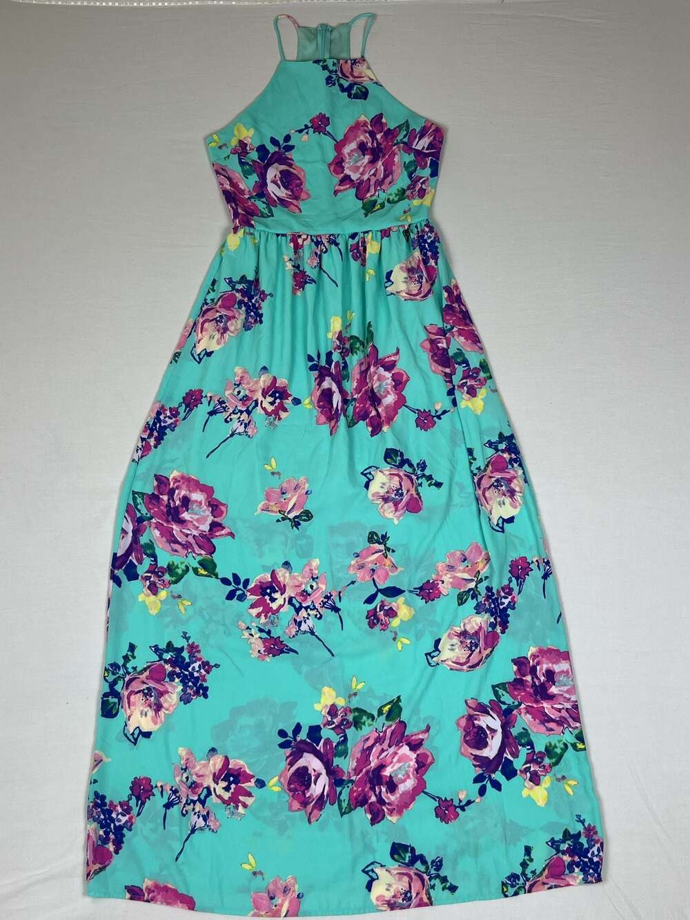 Everly Floral Halter Neck Maxi Dress DR6776 Aqua Blue Size Small